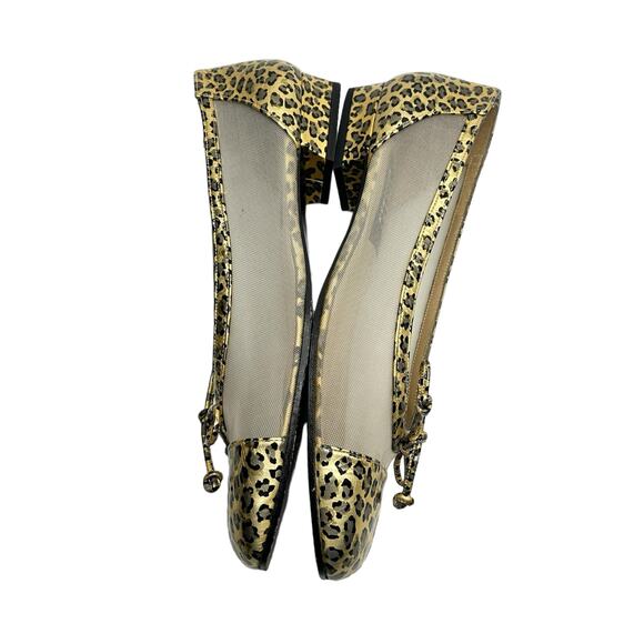 Stuart Weitzman Leopard Mesh Ballet Flats Gold Cap Toe Shoes Size 8.5 Spain - Picture 7 of 11